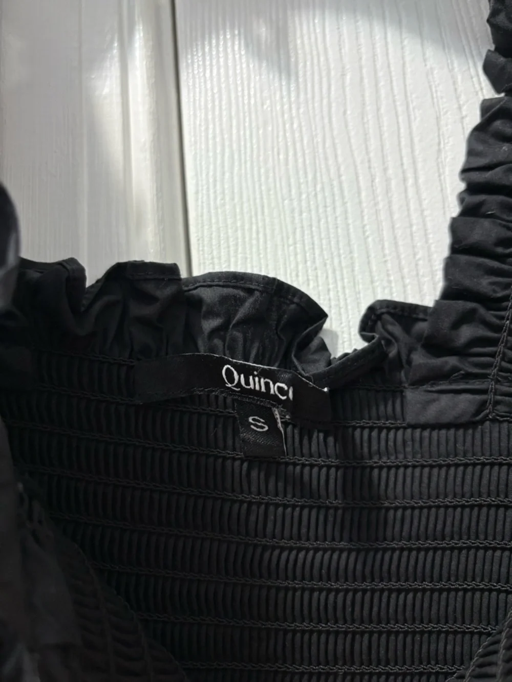 Quince Smocked Organic Cotton Midi Dress Size Small Black Ruffle Tiered Boho - Picture 5 of 5